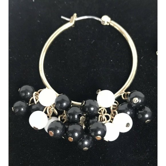 Party Earrings Black And White Goldtone‎ Super Cute - Picture 2 of 3